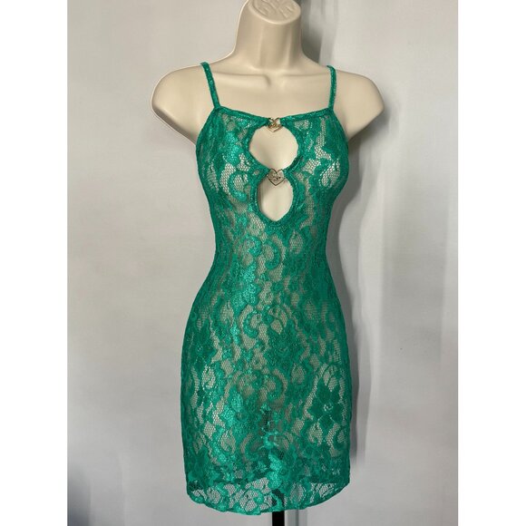 Prettylittlething Emerald Green Lace Keyhole Cut Out Bodycon Mini Dress - 8 - Picture 1 of 4